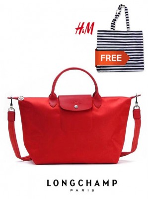 LC021*LONGCHAMP LE PLIAGE NEO MEDIUM TOTE 1515578 (ROUGE) *FREE HM SHOPPING BAG